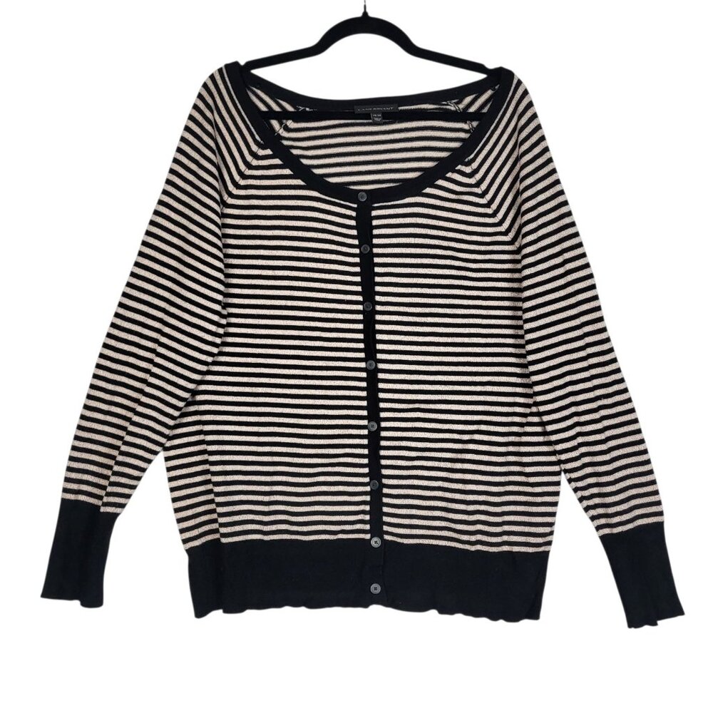 Lane Bryant Cardigan Sweater Women's Plus SZ 18/20‎ Black Gold Striped Metallic